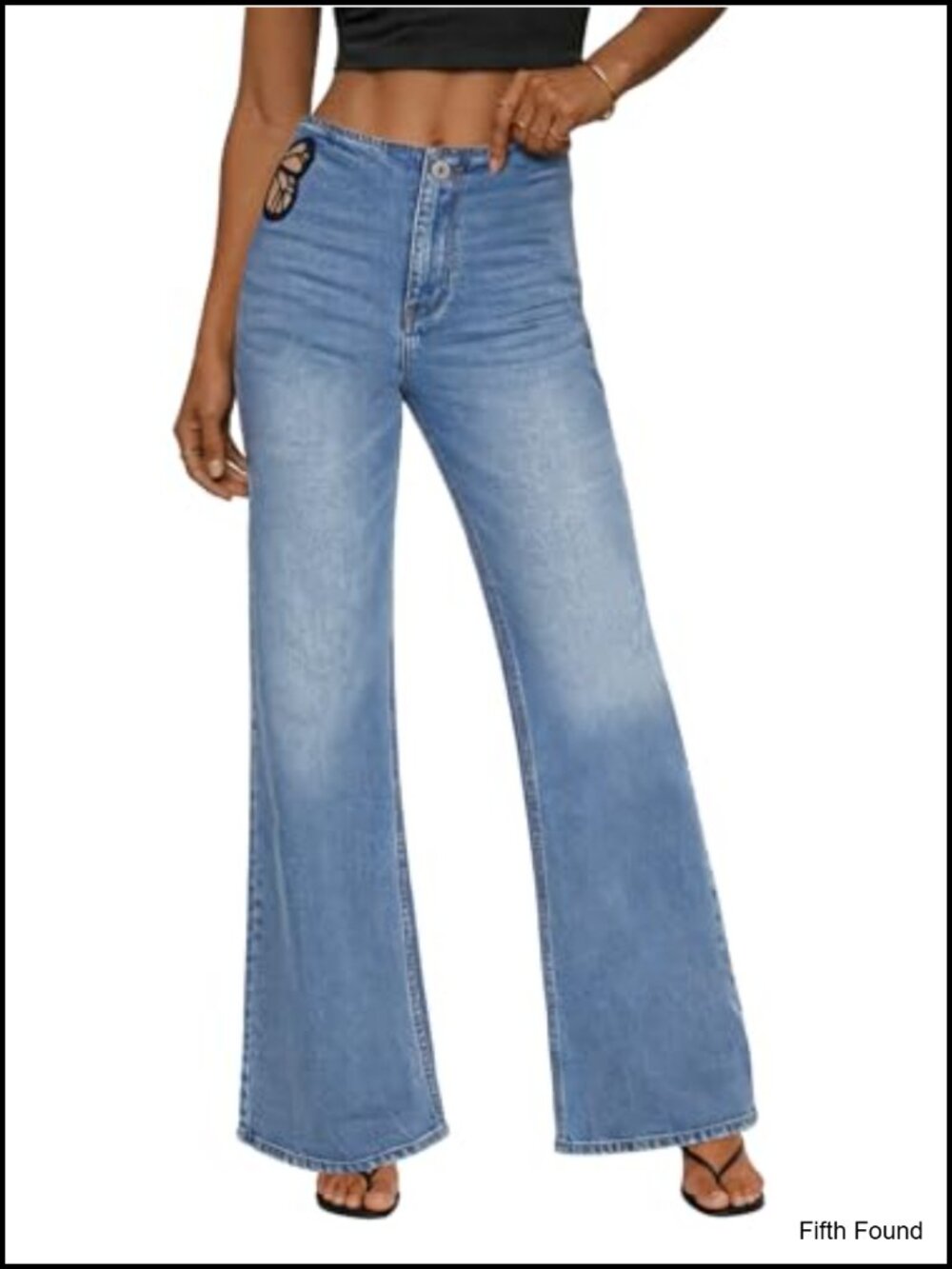 High Waisted Flare Jeans Butterfly Cutout Denim Pants Stretch Bootcut